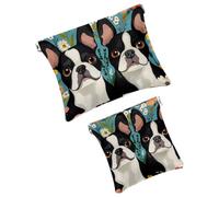 Anna Cowper Borsa cosmetica tascabile per borse, piccola borsa per il trucco in pelle, portatile, senza cerniera, portamonete e gioielli, con cani Boston Terrier, Multicolore 5., Small and Large, Art