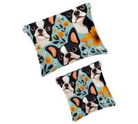 Anna Cowper Borsa cosmetica tascabile per borse, piccola borsa per il trucco in pelle, portatile, senza cerniera, portamonete e gioielli, con cani Boston Terrier, Multicolore 6., Small and Large, Art