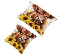 Anna Cowper Borsa cosmetica tascabile per borse, piccola borsa per il trucco in pelle, portatile, senza cerniera, portamonete e gioielli, girasoli neri con mucca, Multicolore 7, Small and Large, Moda
