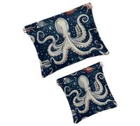 Anna Cowper Borsa cosmetica tascabile per borse, piccola borsa per il trucco in pelle, portatile, senza cerniera, portamonete e gioielli, motivo: polpo oceano, Multicolore 4., Small and Large, Art