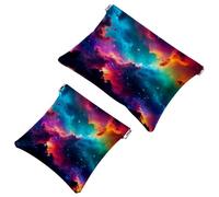 Anna Cowper Borsa cosmetica tascabile per borse, piccola borsa per il trucco in pelle, portatile, senza cerniera, portamonete e gioielli, motivo: nebulosa dell'universo, Multicolore 1., Small and