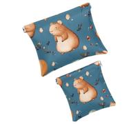 Anna Cowper Borsa cosmetica tascabile per borse, piccola borsa per il trucco in pelle, portatile, senza cerniera, portamonete e gioielli, fungo Capybara, 2 pezzi, Multicolore 6., Small and Large, Art