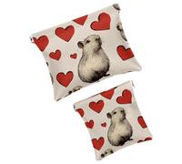 Anna Cowper Borsa cosmetica tascabile per borse, piccola borsa per il trucco in pelle, portatile, senza cerniera, portamonete e gioielli, fungo Capybara, 2 pezzi, Multicolore 19, Small and Large, Art