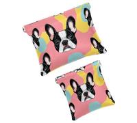 Anna Cowper Borsa cosmetica tascabile per borse, piccola borsa per il trucco in pelle, portatile, senza cerniera, portamonete e gioielli, con cani Boston Terrier, Multicolore 1., Small and Large, Art