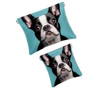 Anna Cowper Borsa cosmetica tascabile per borse, piccola borsa per il trucco in pelle, portatile, senza cerniera, portamonete e gioielli, con cani Boston Terrier, Multicolore 15., Small and Large, Art