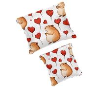 Anna Cowper Borsa cosmetica tascabile per borse, piccola borsa per il trucco in pelle, portatile, senza cerniera, portamonete e gioielli, fungo Capybara, 2 pezzi, Multicolore 17, Small and Large, Art