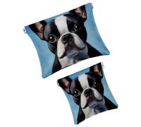 Anna Cowper Borsa cosmetica tascabile per borse, piccola borsa per il trucco in pelle, portatile, senza cerniera, portamonete e gioielli, con cani Boston Terrier, Multicolore 3, Small and Large, Art
