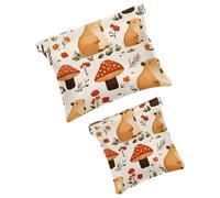 Anna Cowper Borsa cosmetica tascabile per borse, piccola borsa per il trucco in pelle, portatile, senza cerniera, portamonete e gioielli, fungo Capybara, 2 pezzi, Multicolore 5., Small and Large, Art