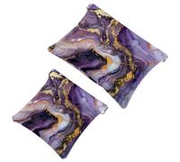 Anna Cowper Borsa cosmetica tascabile per borse, piccola borsa per il trucco in pelle, portatile, senza cerniera, portamonete e gioielli, venature dorate in marmo verde, 2 pezzi, Multicolore 2., Small