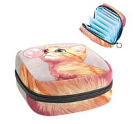 Anna Cowper Borsa mestruale per assorbenti igienici, borsa mestruale con cerniera, borsa portatile per la cura femminile per donne e ragazze, uso quotidiano all'aperto, viaggi, gatto che gioca a bolle