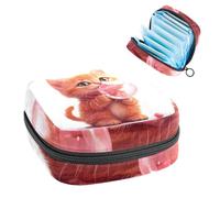 Anna Cowper Borsa mestruale per assorbenti igienici, borsa mestruale con cerniera, borsa portatile per la cura femminile per donne e ragazze, uso quotidiano all'aperto, viaggi, gatto che soffia gomma