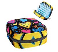 Anna Cowper Borsa mestruale per assorbenti igienici, borsa mestruale con cerniera, borsa portatile per la cura femminile per donne e ragazze, uso quotidiano all'aperto, viaggi, scarabocchi a cuori