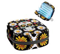 Anna Cowper Borsa portaoggetti per assorbenti con teschi di zucchero, margherite, sacchetti per coppette mestruali femminili, per allattamento, sacchetti per tamponi, borsa portatile per le