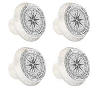 Anna Cowper Confezione da 4 pomelli bianchi per cassetti da 3,5 cm, con bussola nautica a forma di rosa dei venti, foro singolo, per armadietti da cucina, armadi, cassettiere, maniglie per casa e
