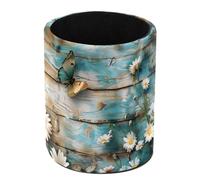Anna Cowper Portapenne, margherita floreale farfalla su legno rustico verde acqua portapenne per scrivania portapenne in pelle tazza porta pennelli da trucco, organizer da scrivania cancelleria per
