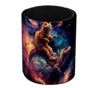 Anna Cowper Portapenne, portapenne per scrivania, divertente gatto che cavalca dinosauro galassia in pelle PU, portapenne da scrivania, portapenne da scrivania, organizer per pennelli da trucco, per