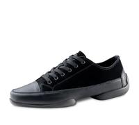 Anna Kern Sneaker da uomo 4005 - pelle scamosciata/pelle nera - suola in PU divisa - larghezza normale - plantare intercambiabile - tacco da ginnastica 1 cm, Nero , 45 1/3 EU