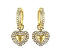 ANNA NUCCI Orecchini da Donna Placcati Orecchini a Cerchio Piccoli con Ciondolo Cuore, Regalo per la Festa Della Mamma, oro 18 ct con Zirconi 5A, San Valentino Regali di Compleanno