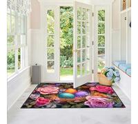 Anna Queen - Tappeto d'ingresso pasqua, 120 x 170 cm, Easter Egg Floral Nest Rug, tappeto decorativo per interni, antiscivolo, lavabile, per soggiorno, corridoio, camera da letto, decorazione