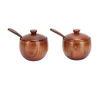 Annadue 2 Set Barattoli per Condimenti in Legno retrò con Coperchi e Cucchiai, Contenitore per Condimenti in Stile Giapponese per Sale e Zucchero, Scatola Portaoggetti da, Arredamento Minimalista