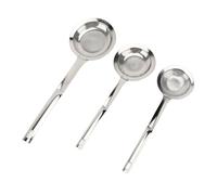 Annadue 3 Pezzi Cucchiaio Schiumatoio a Rete Fine per Cucina | Mestoli con colino in tre dimensioni, schiuma per zuppa, stufato, impugnatura ergonomica angolata, occhiello per