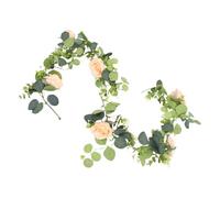 Annadue 3 Pezzi Ghirlanda Artificiale Rosa Eucalipto Vite per Arco di Nozze | Tralcio floreale finto, lunghezza flessibile 180 cm, sfondo per festa di nozze, stelo in filo metallico pieghevole,