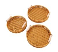 Annadue 3PCS Vassoio Rotondo Intrecciato con Manici | Centrotavola intrecciato, piatto rotondo, set multiformato, impugnature per il trasporto, organizer decorativo
