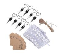 Annadue 8 Pezzi Set Tappo per Vino a Cuore con Sacchetti Ed Etichette per | Sughero a forma di cuore, Lega di zinco siliconica, Sacchetti di organza con cordoncino, Etichette di carta Kraft, Spago di