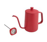 Annadue Bollitore per caffè, Bollitore a Collo di Cigno in Acciaio Inossidabile, Teiera di Grande Capacità da 600 Ml con Termometro, Pentola per Versare Precisione Rossa per la Produzione di Birra