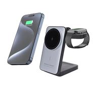 Annadue Caricatore Wireless 3 in 1 Stazione di Ricarica Magnetica Pieghevole da 15 W per Auricolari per Orologi con Supporto Multi-Device IOS