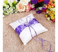 Annadue Cuscino per Portafedi Viola con Doppi Cuori e Diamanti Macchia di Fiocco, Cuscino per Fedi Nuziali per la Decorazione della Cerimonia (PURPLE)