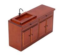Annadue Lavello Giocattolo in Miniatura per Cucina, Mobiletto in Legno | Lavello vintage in legno con cassetti funzionali, rubinetto, per la cucina della casa delle bambole, mobili in miniatura