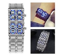 Annadue Orologio da Polso con Illuminazione a LED per Coppie - Orologio da Polso Elettronico Creativo con Cinturino in Acciaio con Display Blu e Rosso, Regalo per Studenti (Nastro d'argento Blu-ray)
