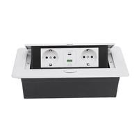 Annadue Scatola per Presa Desktop Incassata USB Type C per Conferenza | Power Hub da banco bianco opaco, coperchio a smorzamento lento, corpo in acciaio inossidabile, potenza nominale 16 A,