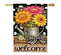 Annaffiatoio bandiera casa, primavera fantasioso crisantemo arco primavera giallo doppia tela esterna grande bandiera da giardino per esterni patio cortile prato ingresso balcone 71 x 101 cm