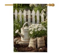 Annaffiatoio rustico da giardino, bandiera bianca con margherite in iuta, decorazione per la casa, decorazione stagionale per esterni per primavera estate, design su entrambi i lati, 71 x 101 cm