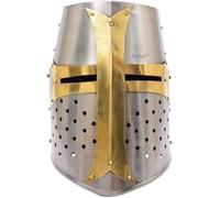 AnNafi Elmetto da crociato in ottone, elmetti medievali in metallo, qualità premium con fodera in pelle aderente, casco da crociate scure, indossabile per adulti, costumi medievali
