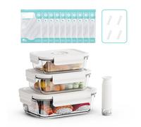 Annalocker 3 pezzi per alimenti in vetro ermetico con coperchi,vetro con data tracker & pompa, anti-odore, senza BPA, per forno, forno a microonde, lavastoviglie, freezer)
