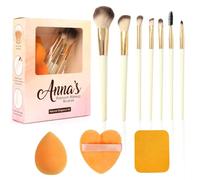 Anna's Premium 10 pezzi con confezione regalo 7 pennelli da trucco e 3 spugnette beauty blender set viso e occhi pennelli cosmetici per fondotinta, ombretto, pennello sfumato e pennello piatto
