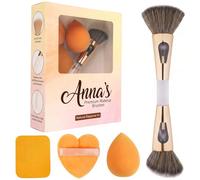 Anna's Premium - Set di 10 pennelli da trucco con 7 pennelli da trucco e 3 spugnette per viso e occhi, per fondotinta, ombretto, sfumatura e pennello piatto (stile 2)