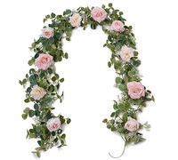 Anna's Whimsy 180 cm Ghirlanda Eucalipto Artificiale, Ghirlande di Rosa Artificiali Fiori con Gypsophila, Ghirlanda Matrimonio, Decorazioni Primavera, Decorazione per Porta, Matrimonio, Rosa