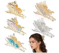 ANNASAMDO 5 fermagli per capelli a forma di farfalla, 10,5 cm, in metallo | Delicato lucidato e leggero. Tenuta sicura senza tirare i capelli. Ideale come regalo di nozze. Facile da aprire e chiudere
