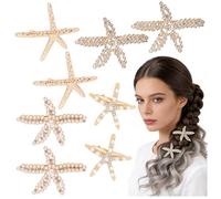 ANNASAMDO 8 fermagli per capelli con strass e perline, a forma di stella | Quattro disegni 2 volte ciascuno. Clip in metallo per una presa delicata. Senza tiro. Per chignon quotidiano. Idea regalo.