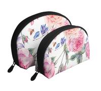 Annata del fiore della primavera dell'acquerello, Borsa per trucco a conchiglia Portamonete da donna Borsa da toilette piccola Borsa per cosmetici 2 pezzi