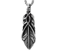 Annata Piuma Ciondolo, Collana con Pendente da Uomo Donna, Acciaio Inossidabile, 75CM Catena del Grano