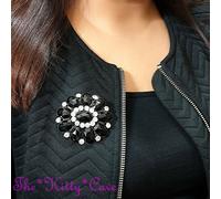 Annata Vittoriano Stile Grande Nero Oval Floreale Spilla Con Cristalli Swarovski