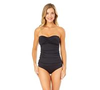 Anne Cole Women's Solid Twist Front Shirred Bandeau Tankini Swim Top, Black I, Small