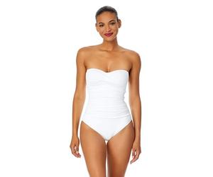 Anne Cole Women's Twist Front Shirred One Piece Swimsuit, White, 8
