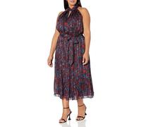 Anne Klein Abito longuette da donna con scollo a torsione stampato, Deep Midnight/Nero, 50