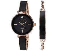 ANNE KLEIN AK/3620 - Orologio da donna con cinturino e quadrante con diamanti, Oro rosa/nero, misura unica, Set orologio e bracciale